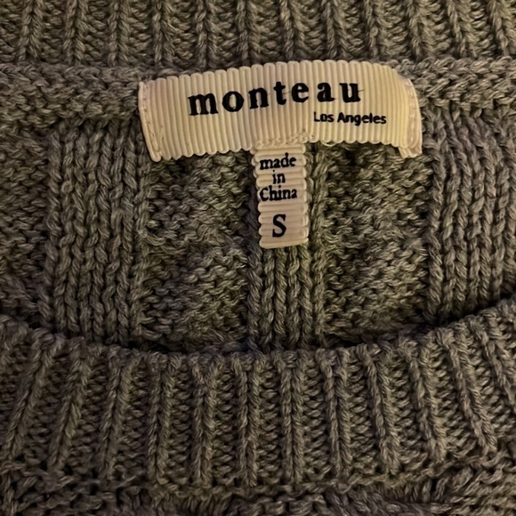 MONTEAU Los Angeles Grey Cable Knit Sweater with Lace Hem Small - Picture 7 of 8